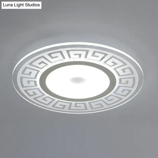 DecorBites™ DecorBites™ Rounded Acrylic LED Flush Light with Greek Key Decor - Artistic Ceiling Mount for Bedroom