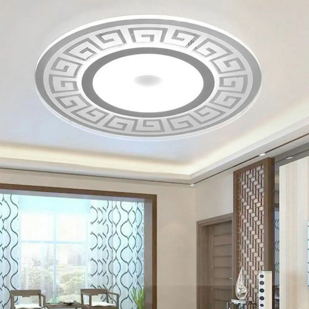 DecorBites™ DecorBites™ Rounded Acrylic LED Flush Light with Greek Key Decor - Artistic Ceiling Mount for Bedroom