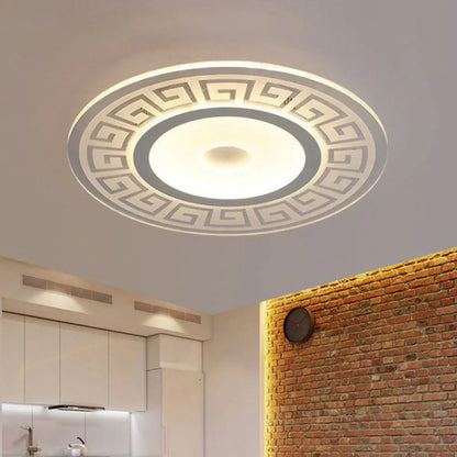 DecorBites™ DecorBites™ Rounded Acrylic LED Flush Light with Greek Key Decor - Artistic Ceiling Mount for Bedroom