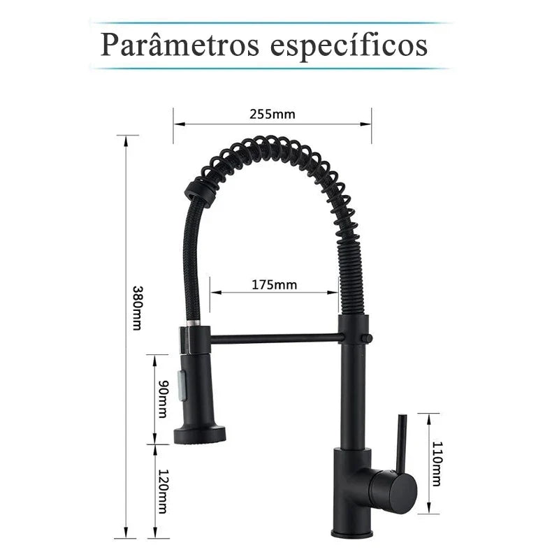 Black matte finish deck mounted single hole kitchen faucet with flexible coiled hose and pull down spray head