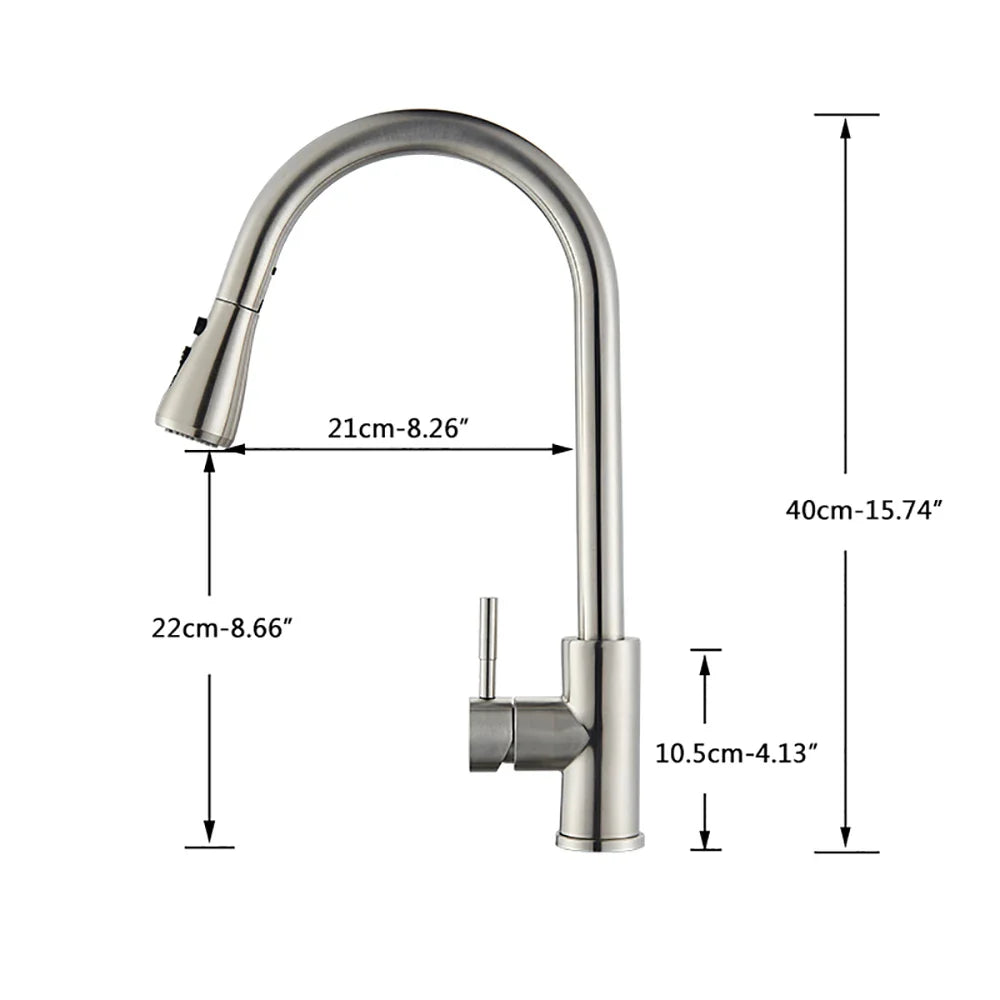 Rozin chrome deck mounted stainless steel kitchen mixer tap with single hole pull out spout and single lever handle