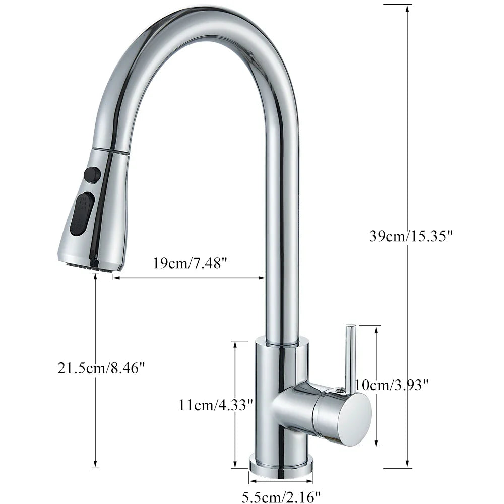 Rozin chrome kitchen faucet deck mounted with single hole mixer tap featuring pull out spout and single lever handle