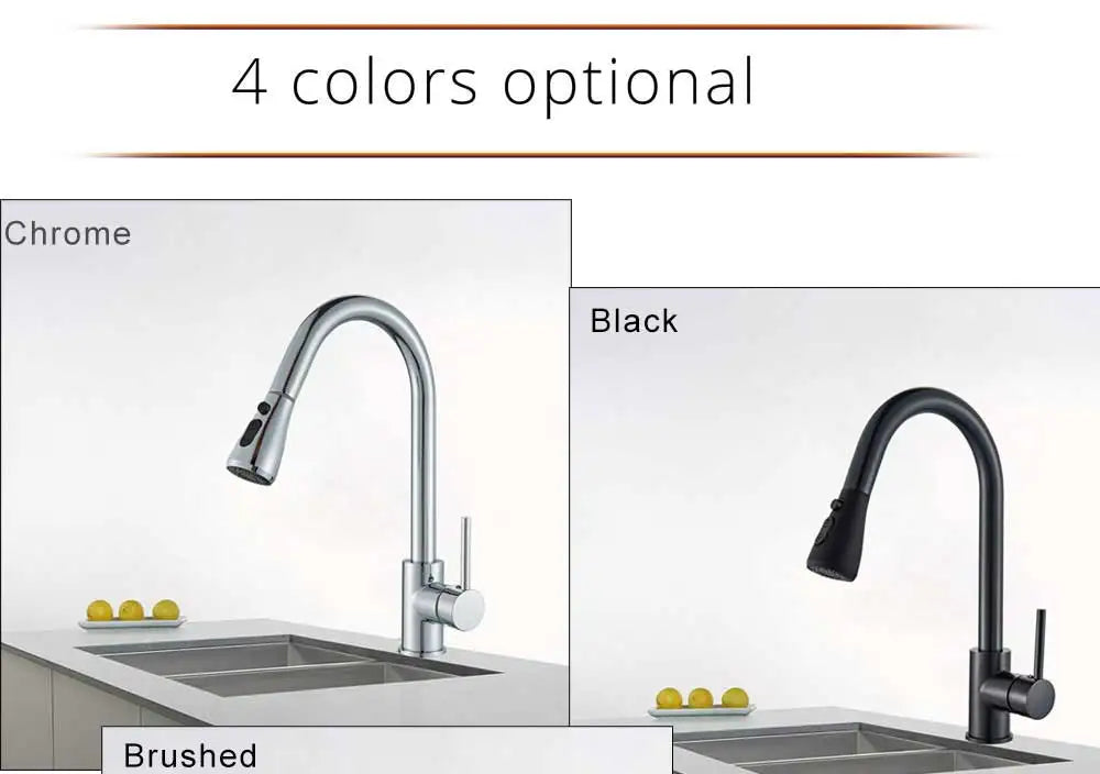 Rozin chrome kitchen faucet deck mounted pull out spout mixer tap in chrome and black available in four colors