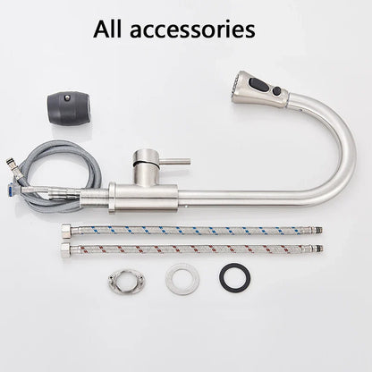 Stainless steel rozin chrome kitchen faucet deck mounted with curved spout single hole pull out mixer tap