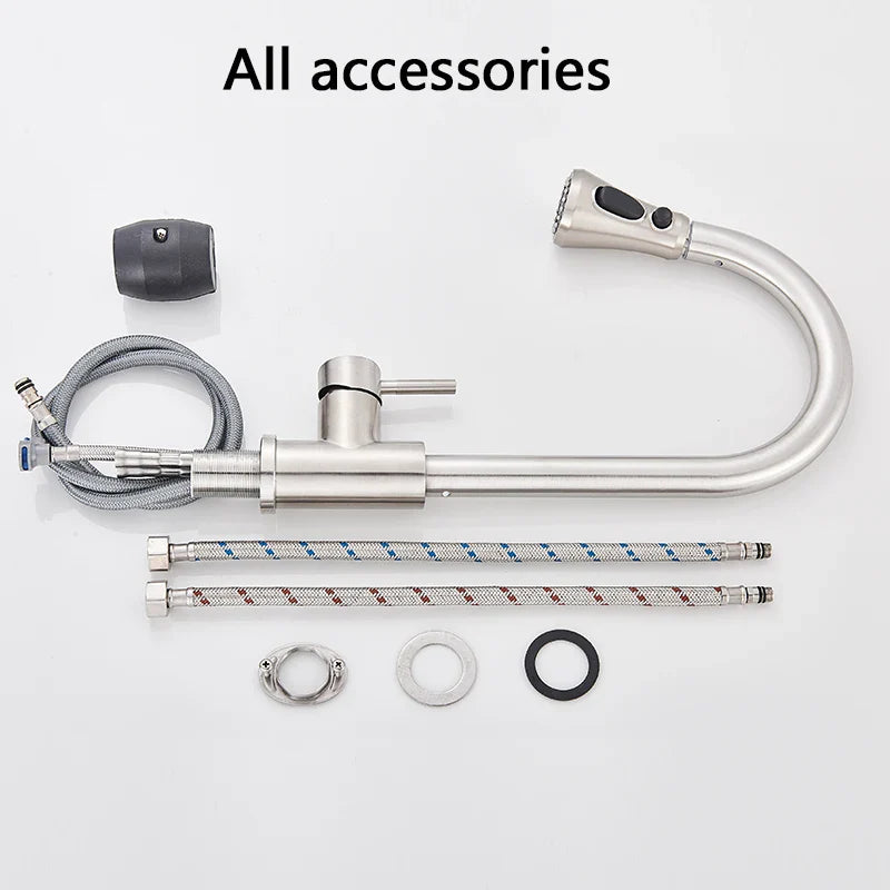 Stainless steel rozin chrome kitchen faucet deck mounted with curved spout single hole pull out mixer tap