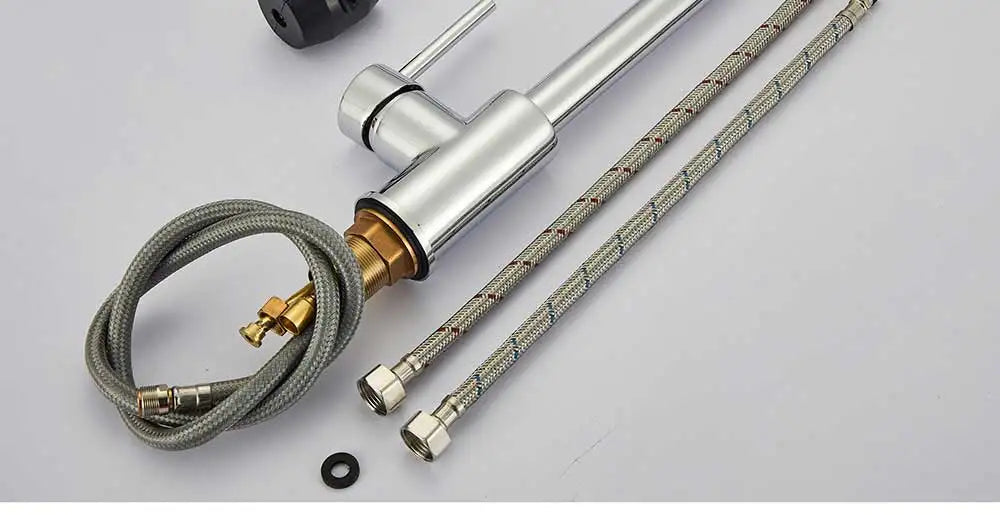 Rozin chrome kitchen faucet deck mounted with brass fittings single hole mixer tap pull out spout and sprayer nozzle