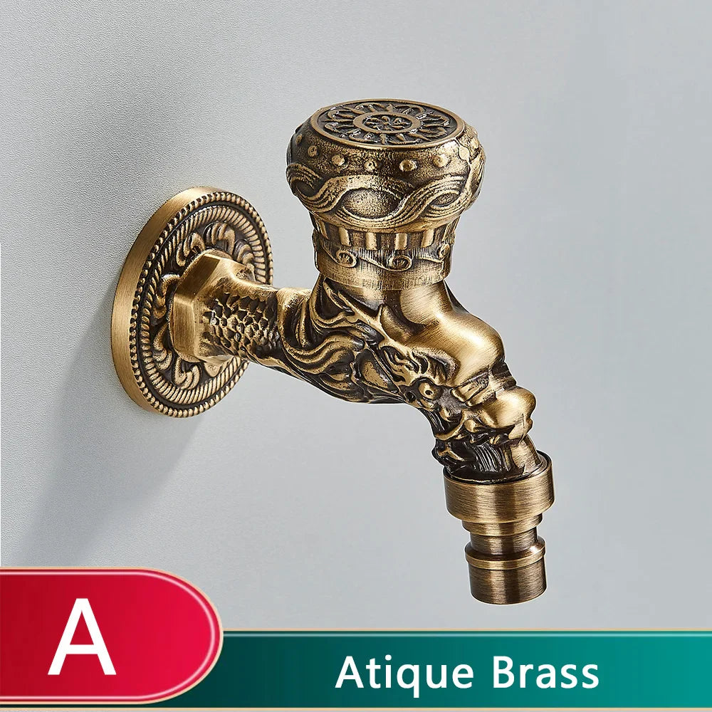 Rozin wall mounted antique brass faucet with dragon carved tap and floral patterns for outdoor mop pool taps use