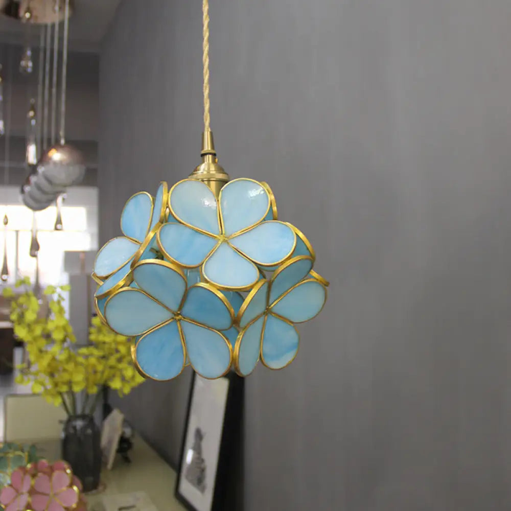 Ruchbah - Tiffany Style Blue/Clear/Pink Glass Pendant Ceiling Light