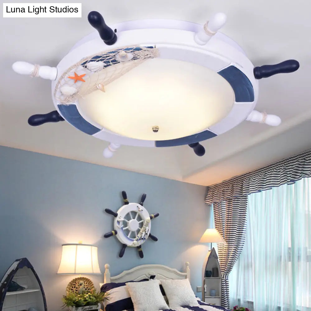DecorBites™ DecorBites™ Rudder Wooden Flush Mount Lamp - Nautical Style LED Ceiling Light with Frosted Glass Shade