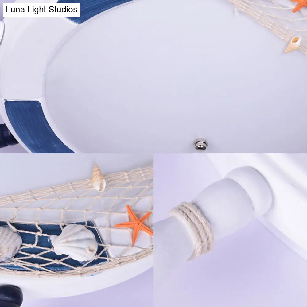 DecorBites™ DecorBites™ Rudder Wooden Flush Mount Lamp - Nautical Style LED Ceiling Light with Frosted Glass Shade