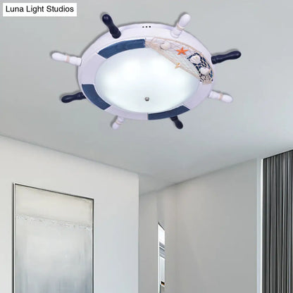 DecorBites™ DecorBites™ Rudder Wooden Flush Mount Lamp - Nautical Style LED Ceiling Light with Frosted Glass Shade