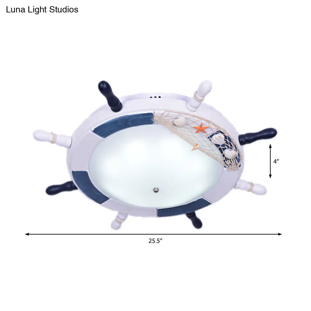DecorBites™ DecorBites™ Rudder Wooden Flush Mount Lamp - Nautical Style LED Ceiling Light with Frosted Glass Shade