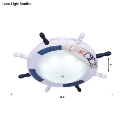 DecorBites™ DecorBites™ Rudder Wooden Flush Mount Lamp - Nautical Style LED Ceiling Light with Frosted Glass Shade