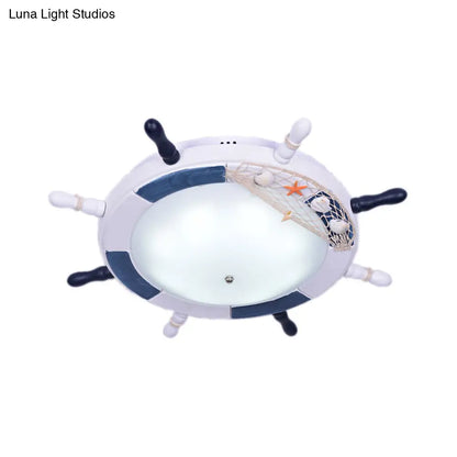 DecorBites™ DecorBites™ Rudder Wooden Flush Mount Lamp - Nautical Style LED Ceiling Light with Frosted Glass Shade