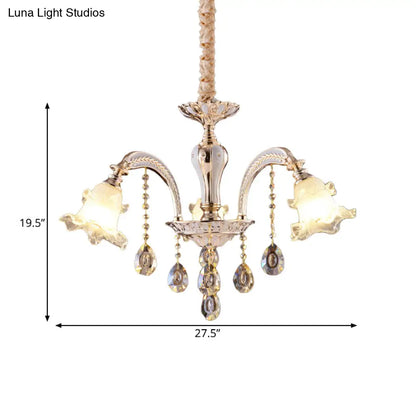 Lámpara de araña de cristal transparente con volantes dorados - 2 niveles, 3/6 luces - Perfecta para la mesa del comedor