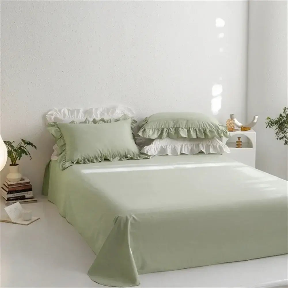 Mint green ruffled pillowcases with a soft satin finish from decorbites light green egyptian cotton bedding set