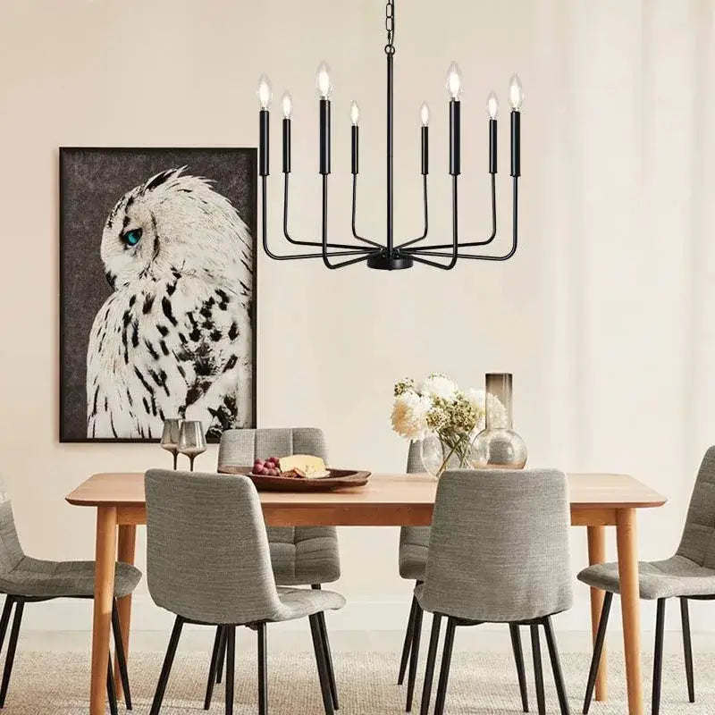 Black wrought iron chandelier with eight candle-style lights for dining room decorbites iron chandelier design