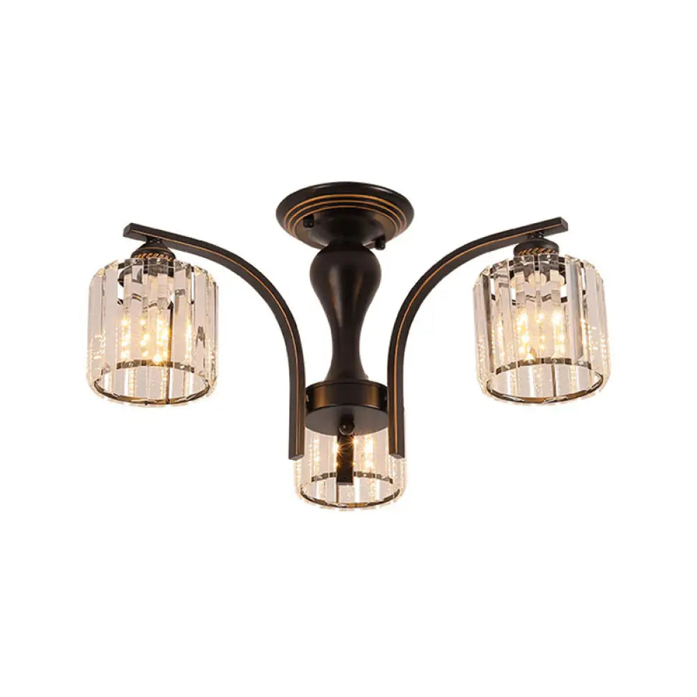 DecorBites™ DecorBites™ Rural Black/Gold Cylinder Ceiling Light with Crystal Accents for Dining Room
