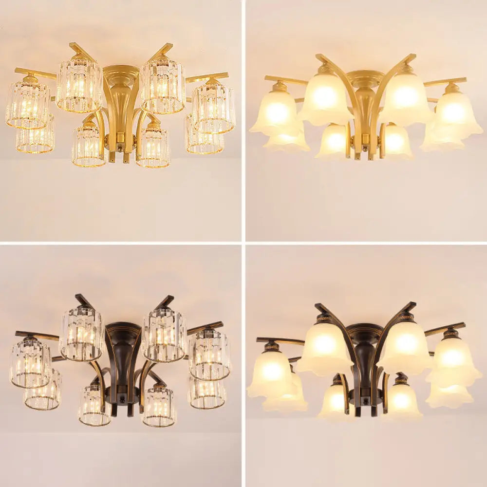 DecorBites™ DecorBites™ Rural Black/Gold Cylinder Ceiling Light with Crystal Accents for Dining Room