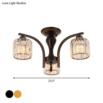DecorBites™ DecorBites™ Rural Black/Gold Cylinder Ceiling Light with Crystal Accents for Dining Room