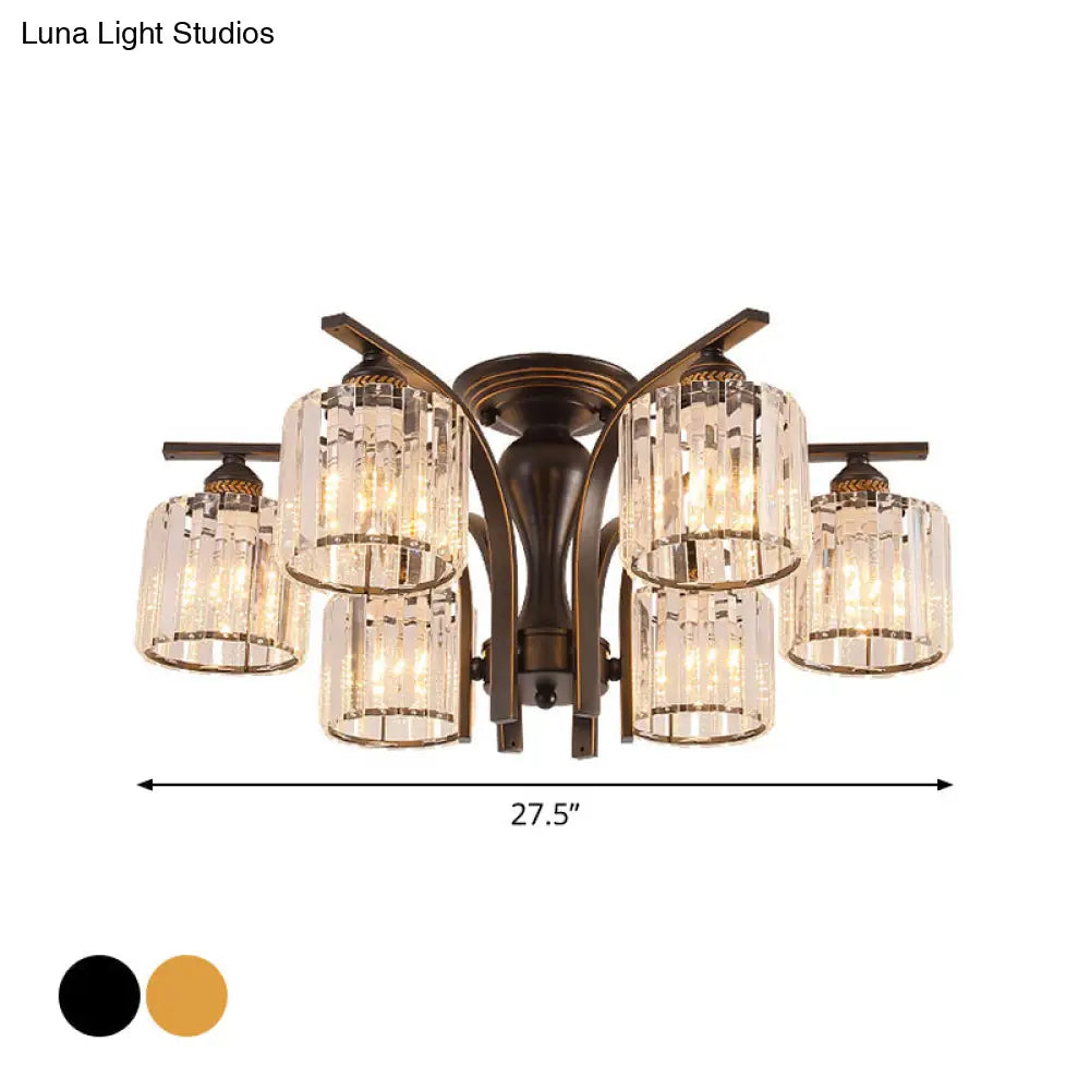 DecorBites™ DecorBites™ Rural Black/Gold Cylinder Ceiling Light with Crystal Accents for Dining Room