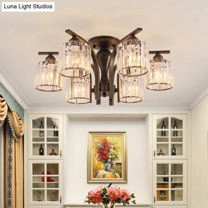 DecorBites™ DecorBites™ Rural Black/Gold Cylinder Ceiling Light with Crystal Accents for Dining Room