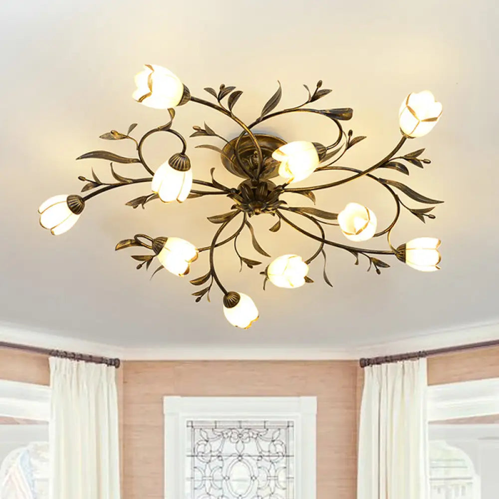 DecorBites™ DecorBites™ Rural Cream Glass 4/8/12-Light Bedroom Chandelier - Antique Brass Ceiling Mounted