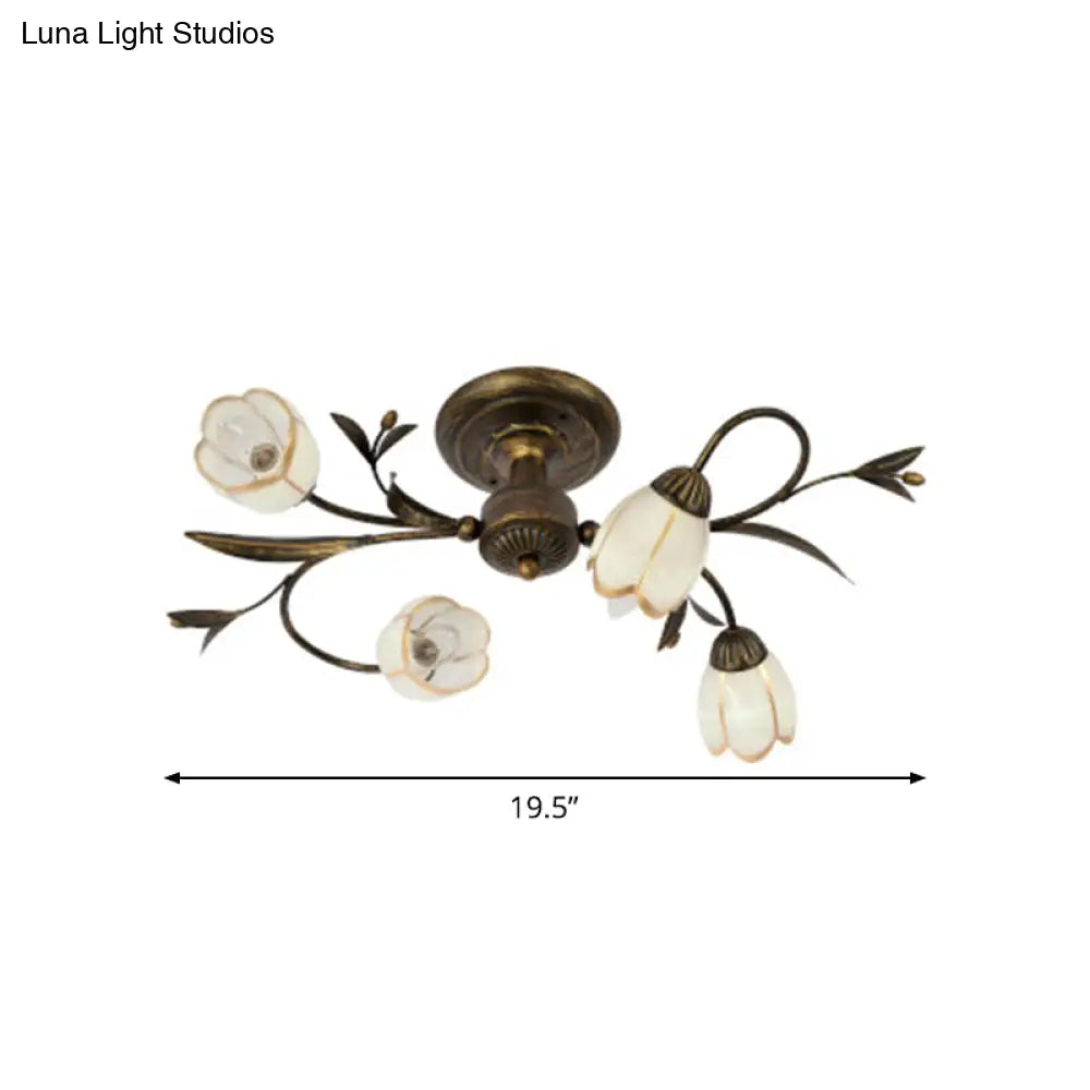 DecorBites™ DecorBites™ Rural Cream Glass 4/8/12-Light Bedroom Chandelier - Antique Brass Ceiling Mounted