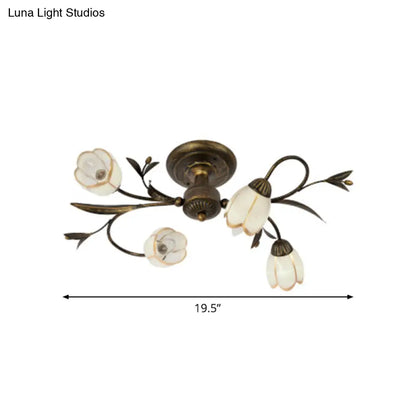DecorBites™ DecorBites™ Rural Cream Glass 4/8/12-Light Bedroom Chandelier - Antique Brass Ceiling Mounted