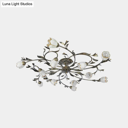 DecorBites™ DecorBites™ Rural Cream Glass 4/8/12-Light Bedroom Chandelier - Antique Brass Ceiling Mounted