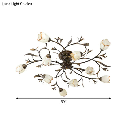 DecorBites™ DecorBites™ Rural Cream Glass 4/8/12-Light Bedroom Chandelier - Antique Brass Ceiling Mounted