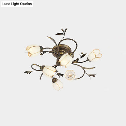 DecorBites™ DecorBites™ Rural Cream Glass 4/8/12-Light Bedroom Chandelier - Antique Brass Ceiling Mounted