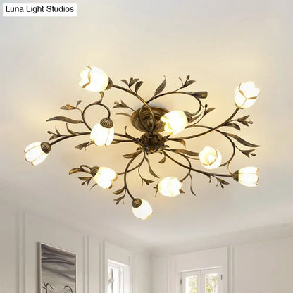 DecorBites™ DecorBites™ Rural Cream Glass 4/8/12-Light Bedroom Chandelier - Antique Brass Ceiling Mounted