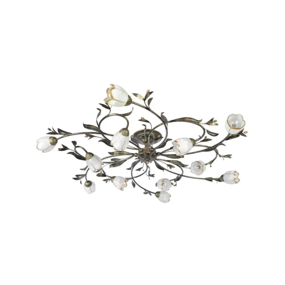 DecorBites™ DecorBites™ Rural Cream Glass 4/8/12-Light Bedroom Chandelier - Antique Brass Ceiling Mounted
