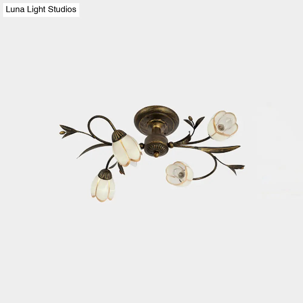 DecorBites™ DecorBites™ Rural Cream Glass 4/8/12-Light Bedroom Chandelier - Antique Brass Ceiling Mounted