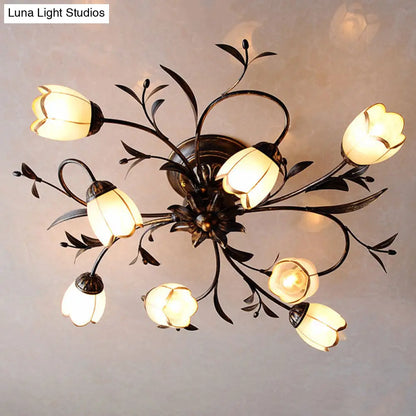 DecorBites™ DecorBites™ Rural Cream Glass 4/8/12-Light Bedroom Chandelier - Antique Brass Ceiling Mounted