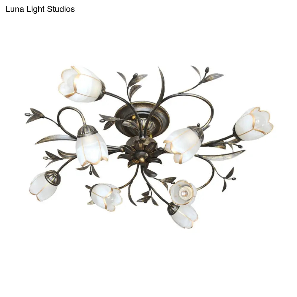 DecorBites™ DecorBites™ Rural Cream Glass 4/8/12-Light Bedroom Chandelier - Antique Brass Ceiling Mounted