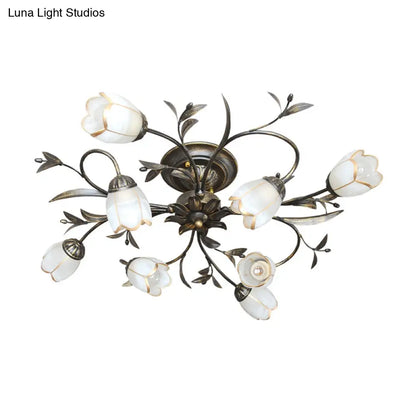 DecorBites™ DecorBites™ Rural Cream Glass 4/8/12-Light Bedroom Chandelier - Antique Brass Ceiling Mounted
