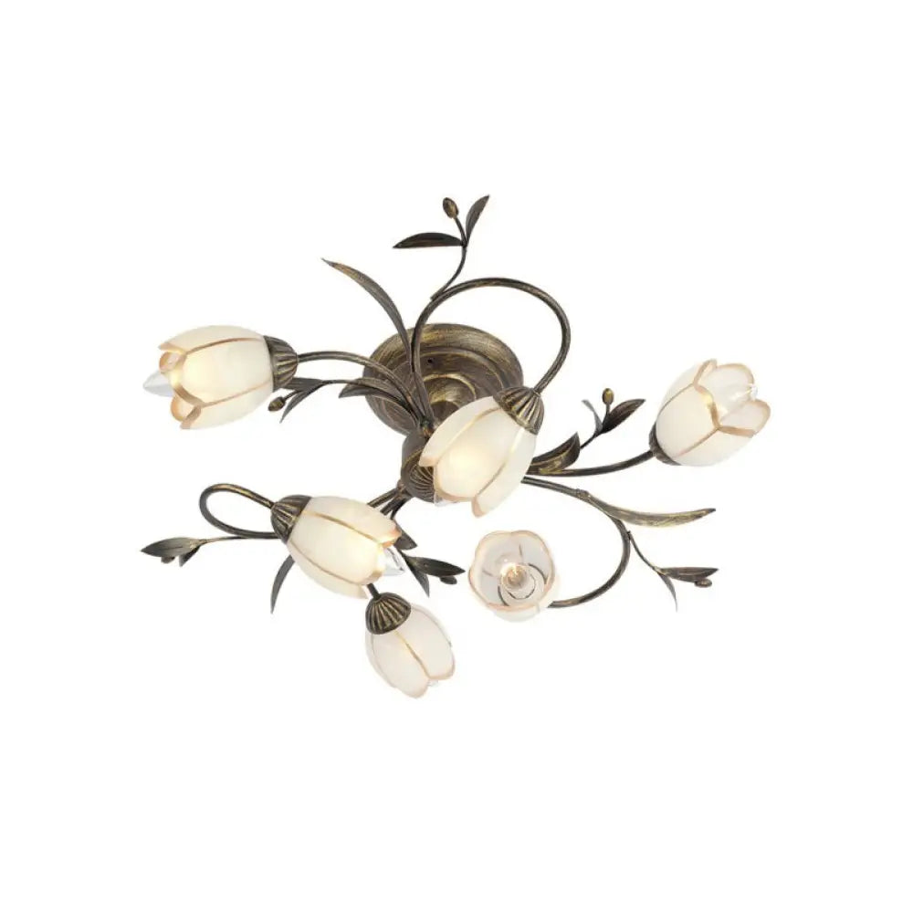DecorBites™ DecorBites™ Rural Cream Glass 4/8/12-Light Bedroom Chandelier - Antique Brass Ceiling Mounted