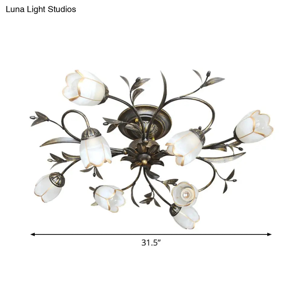DecorBites™ DecorBites™ Rural Cream Glass 4/8/12-Light Bedroom Chandelier - Antique Brass Ceiling Mounted