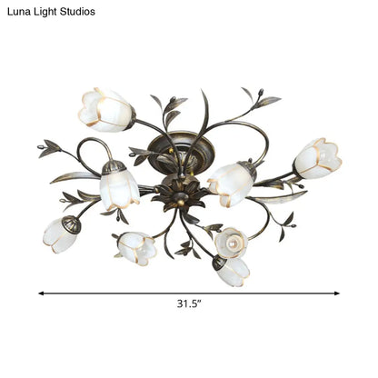 DecorBites™ DecorBites™ Rural Cream Glass 4/8/12-Light Bedroom Chandelier - Antique Brass Ceiling Mounted