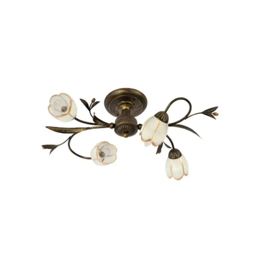 DecorBites™ DecorBites™ Rural Cream Glass 4/8/12-Light Bedroom Chandelier - Antique Brass Ceiling Mounted