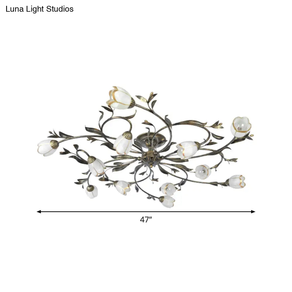 DecorBites™ DecorBites™ Rural Cream Glass 4/8/12-Light Bedroom Chandelier - Antique Brass Ceiling Mounted