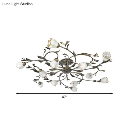 DecorBites™ DecorBites™ Rural Cream Glass 4/8/12-Light Bedroom Chandelier - Antique Brass Ceiling Mounted