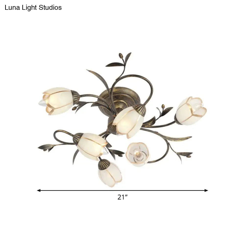 DecorBites™ DecorBites™ Rural Cream Glass 4/8/12-Light Bedroom Chandelier - Antique Brass Ceiling Mounted