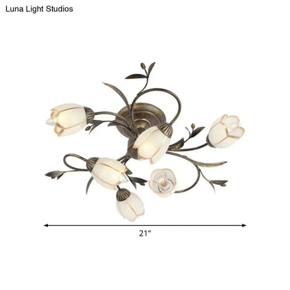 DecorBites™ DecorBites™ Rural Cream Glass 4/8/12-Light Bedroom Chandelier - Antique Brass Ceiling Mounted