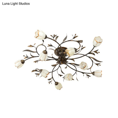 DecorBites™ DecorBites™ Rural Cream Glass 4/8/12-Light Bedroom Chandelier - Antique Brass Ceiling Mounted