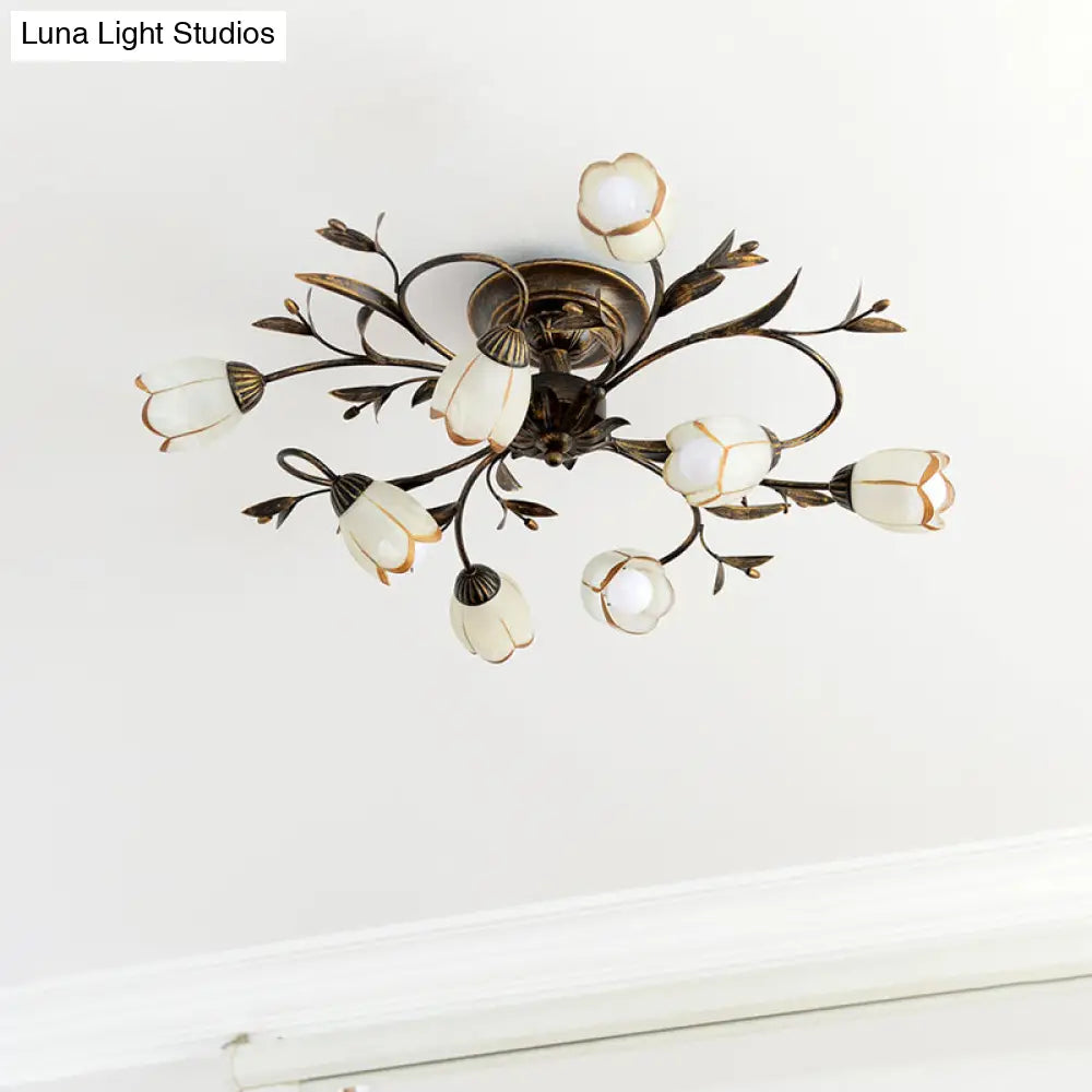 DecorBites™ DecorBites™ Rural Cream Glass 4/8/12-Light Bedroom Chandelier - Antique Brass Ceiling Mounted