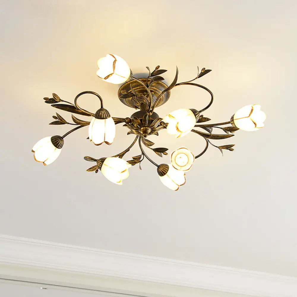 DecorBites™ DecorBites™ Rural Cream Glass 4/8/12-Light Bedroom Chandelier - Antique Brass Ceiling Mounted