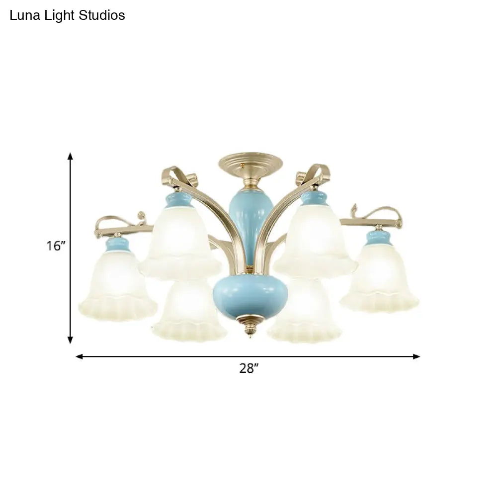 DecorBites™ DecorBites™ Rural Style Blue Chandelier with Cream Glass Blossom Shaped Pendant Light - 3/6/8 Bulbs